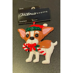 Chihuahua Dog Puppy Christmas Holiday Ornament Polymer Clay‎ Candy Cane NEW